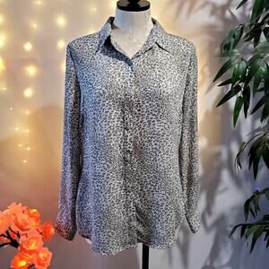 Banana Republic Classic Fit Gray Leopard Button-up Chiffon Blouse Women's S Top